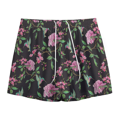 Vintage Floral Hummingbird Print Mesh Shorts