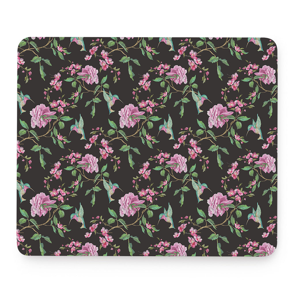 Vintage Floral Hummingbird Print Mouse Pad