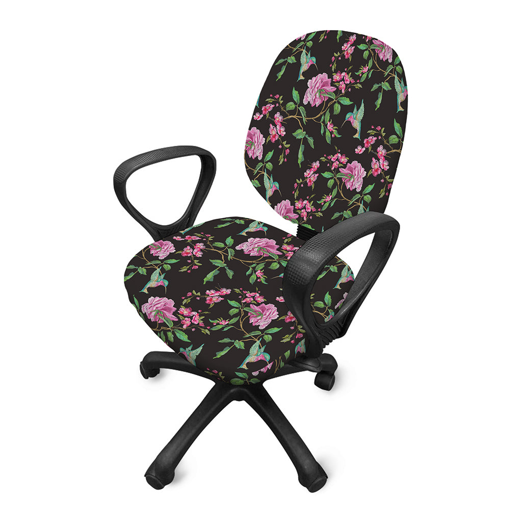 Vintage Floral Hummingbird Print Office Chair Cover