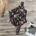 Vintage Floral Hummingbird Print One Shoulder Bodysuit