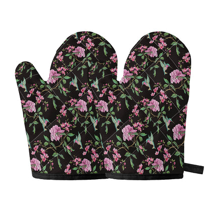 Vintage Floral Hummingbird Print Oven Mitts