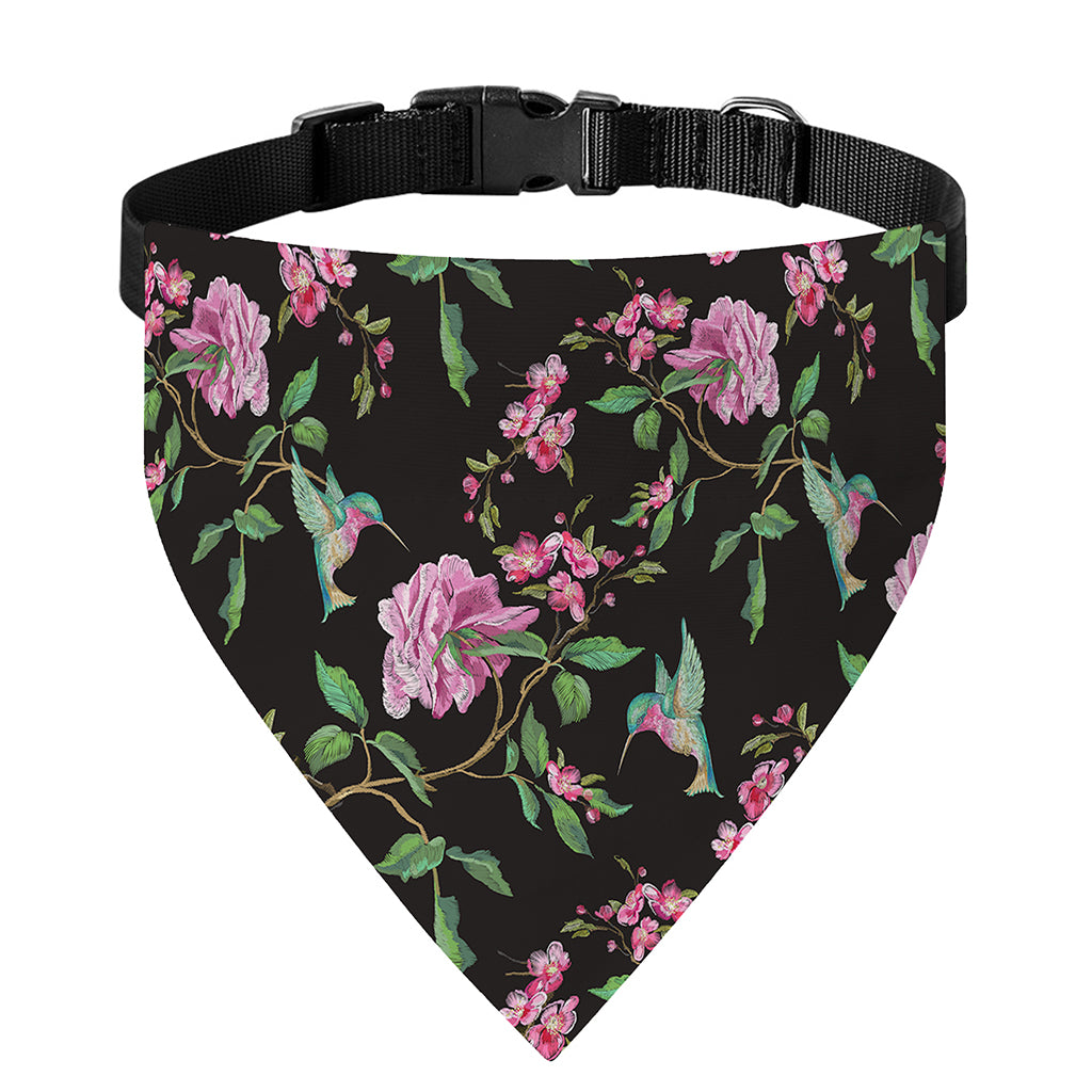 Vintage Floral Hummingbird Print Over The Collar Dog Bandana