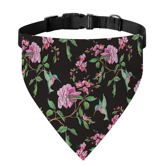 Vintage Floral Hummingbird Print Over The Collar Dog Bandana