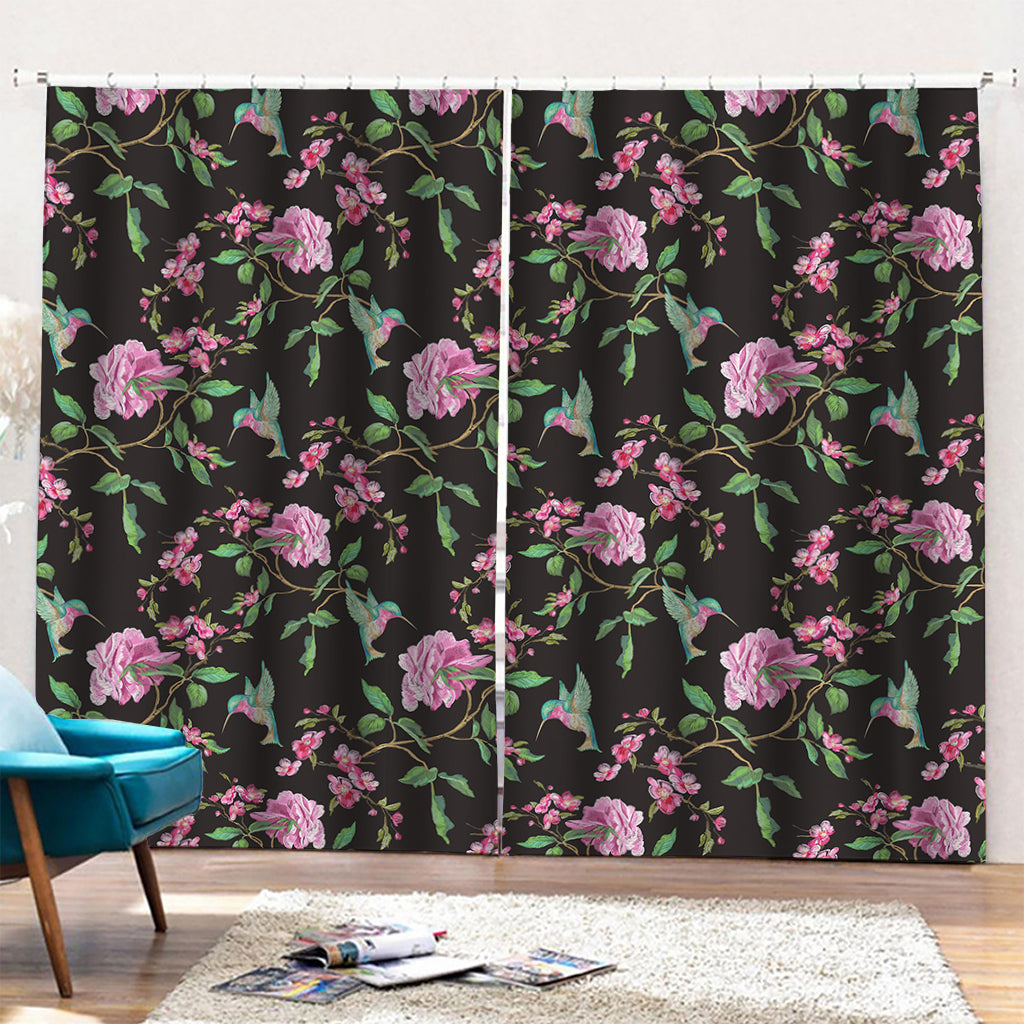 Vintage Floral Hummingbird Print Pencil Pleat Curtains