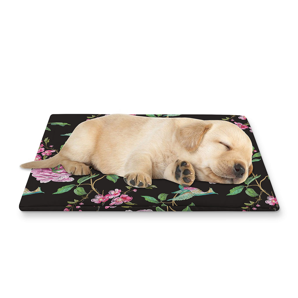 Vintage Floral Hummingbird Print Pet Cooling Mat Cover
