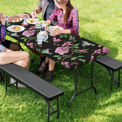 Vintage Floral Hummingbird Print Picnic Table Cover