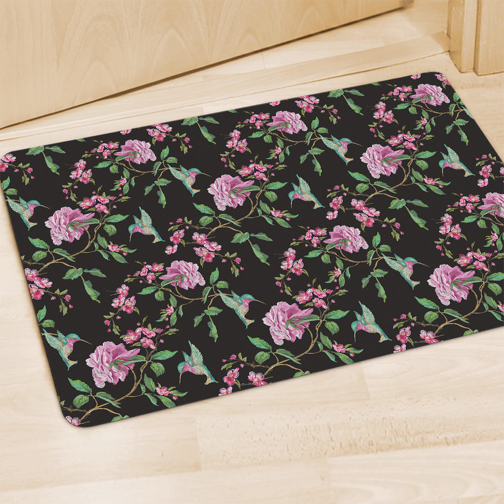 Vintage Floral Hummingbird Print Polyester Doormat