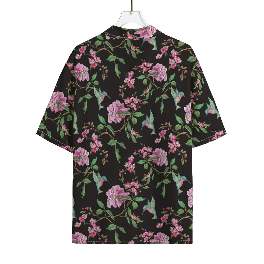 Vintage Floral Hummingbird Print Rayon Hawaiian Shirt