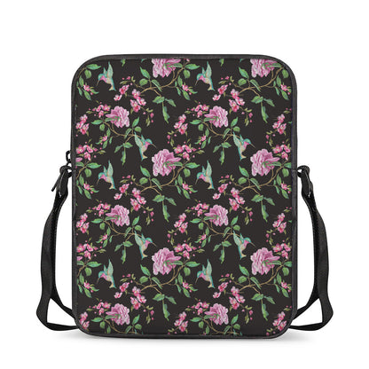 Vintage Floral Hummingbird Print Rectangular Crossbody Bag