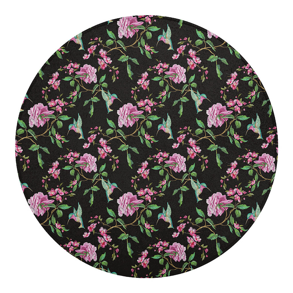 Vintage Floral Hummingbird Print Round Blanket
