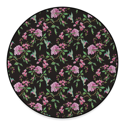 Vintage Floral Hummingbird Print Round Floor Mat