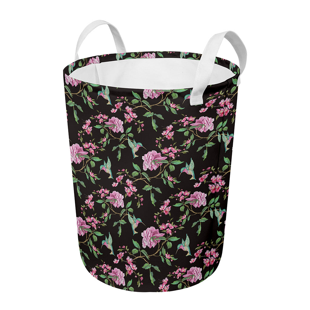 Vintage Floral Hummingbird Print Round Laundry Basket