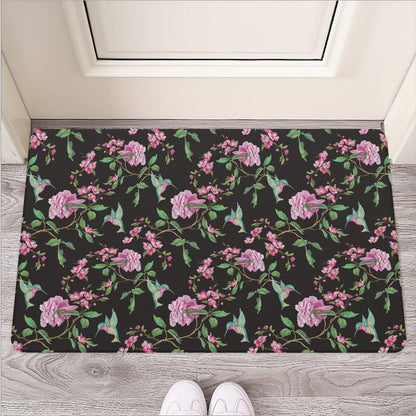 Vintage Floral Hummingbird Print Rubber Doormat
