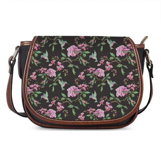 Vintage Floral Hummingbird Print Saddle Bag