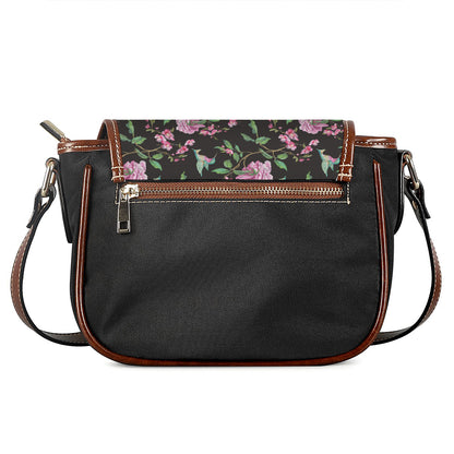 Vintage Floral Hummingbird Print Saddle Bag