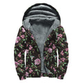 Vintage Floral Hummingbird Print Sherpa Lined Zip Up Hoodie