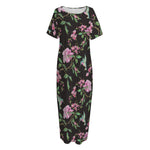 Vintage Floral Hummingbird Print Short Sleeve Long Nightdress