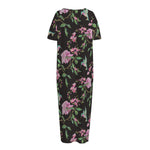 Vintage Floral Hummingbird Print Short Sleeve Long Nightdress