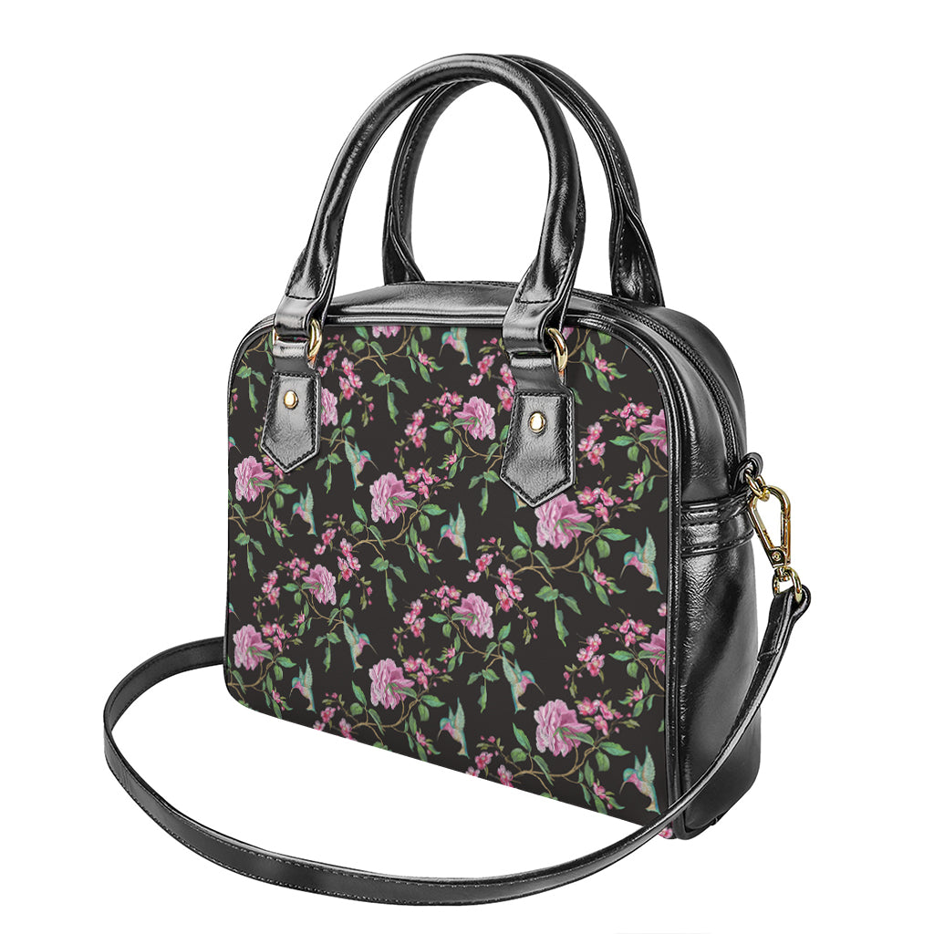Vintage Floral Hummingbird Print Shoulder Handbag