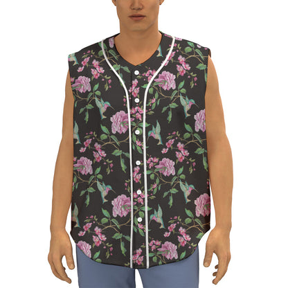 Vintage Floral Hummingbird Print Sleeveless Baseball Jersey