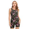Vintage Floral Hummingbird Print Sleeveless One Piece Swimsuit