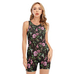 Vintage Floral Hummingbird Print Sleeveless One Piece Swimsuit
