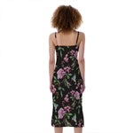 Vintage Floral Hummingbird Print Slim Fit Midi Cami Dress