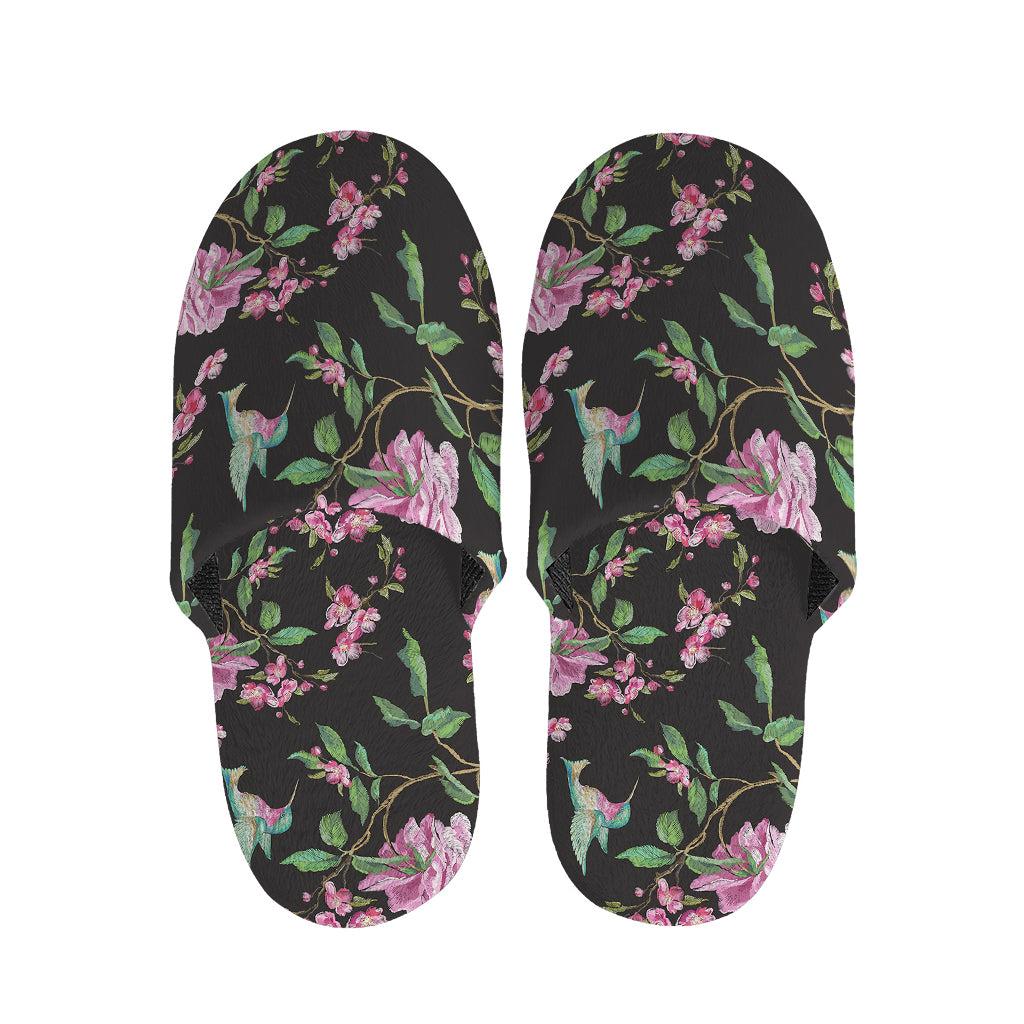 Vintage Floral Hummingbird Print Slippers