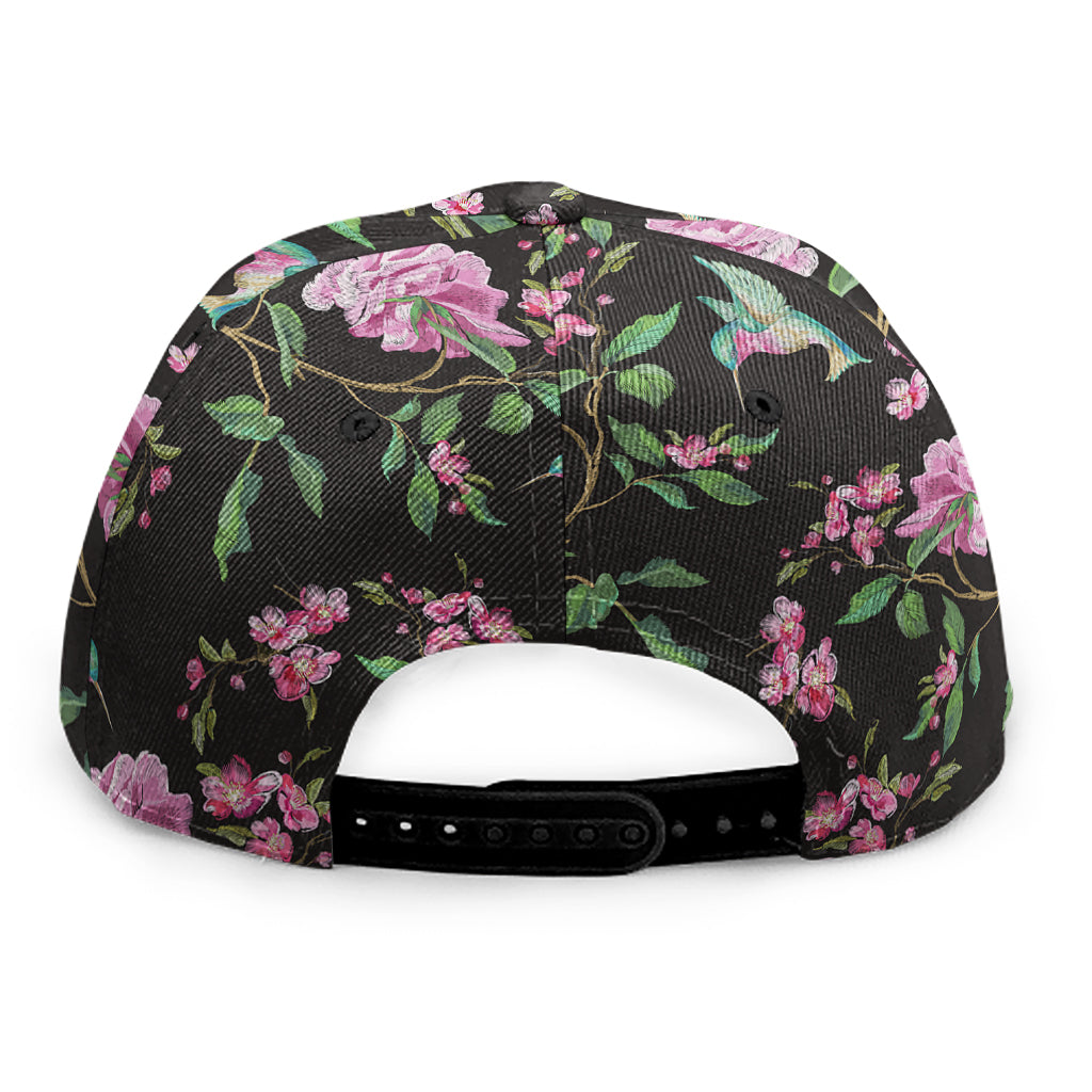 Vintage Floral Hummingbird Print Snapback Cap