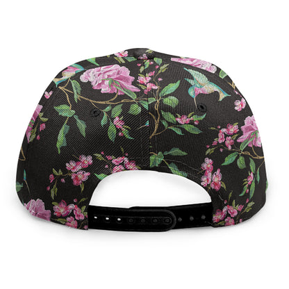 Vintage Floral Hummingbird Print Snapback Cap