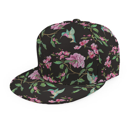 Vintage Floral Hummingbird Print Snapback Cap