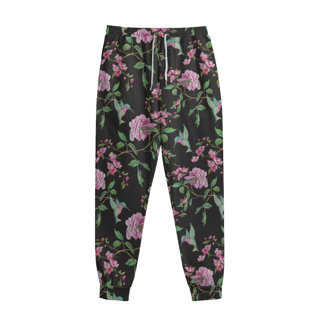Vintage Floral Hummingbird Print Sweatpants
