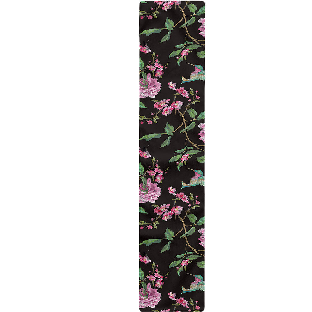 Vintage Floral Hummingbird Print Table Runner
