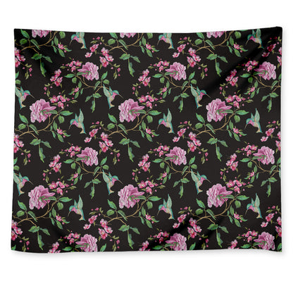 Vintage Floral Hummingbird Print Tapestry
