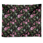Vintage Floral Hummingbird Print Tapestry