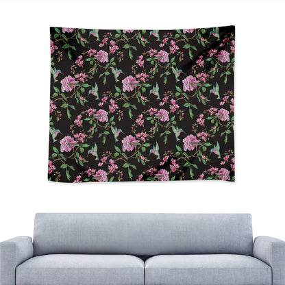 Vintage Floral Hummingbird Print Tapestry