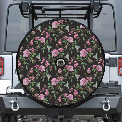 Vintage Floral Hummingbird Print Tire Cover With Camera Hole