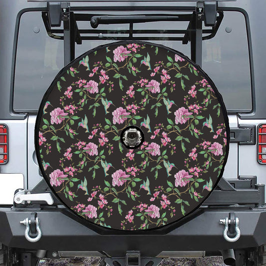 Vintage Floral Hummingbird Print Tire Cover With Camera Hole