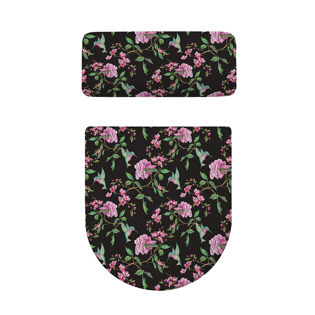 Vintage Floral Hummingbird Print Toilet Lid And Tank Cover Set