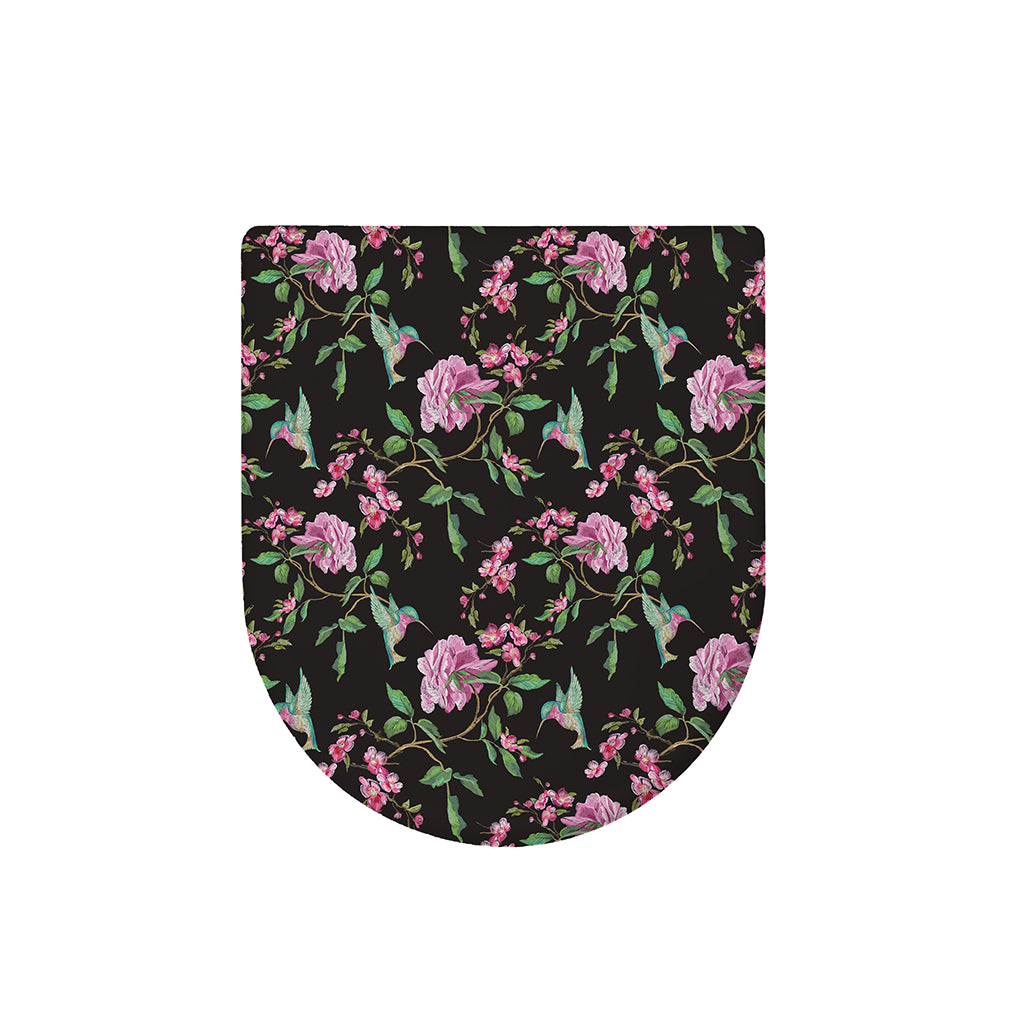Vintage Floral Hummingbird Print Toilet Lid Cover