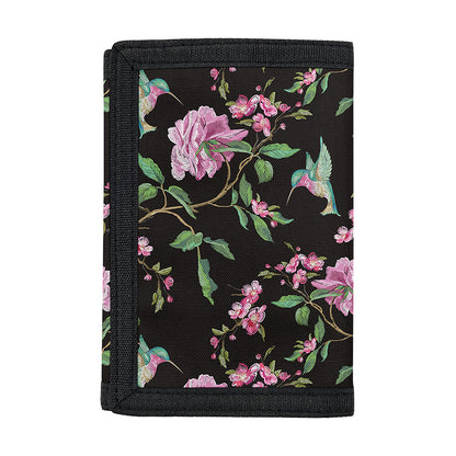 Vintage Floral Hummingbird Print Trifold Wallet