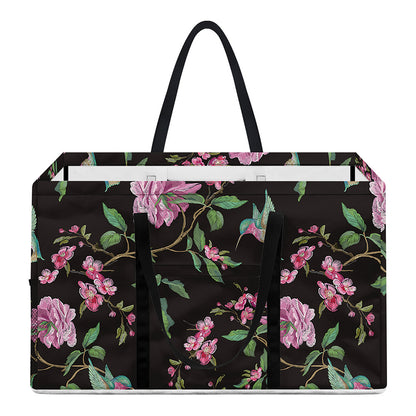 Vintage Floral Hummingbird Print Utility Tote Bag