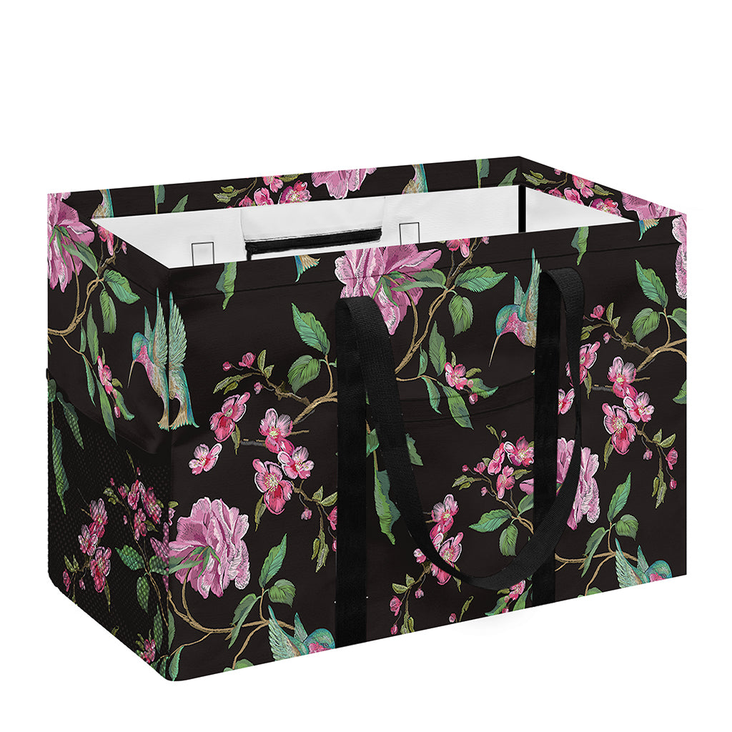 Vintage Floral Hummingbird Print Utility Tote Bag
