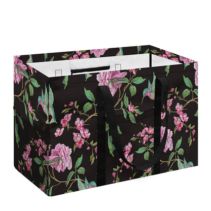 Vintage Floral Hummingbird Print Utility Tote Bag