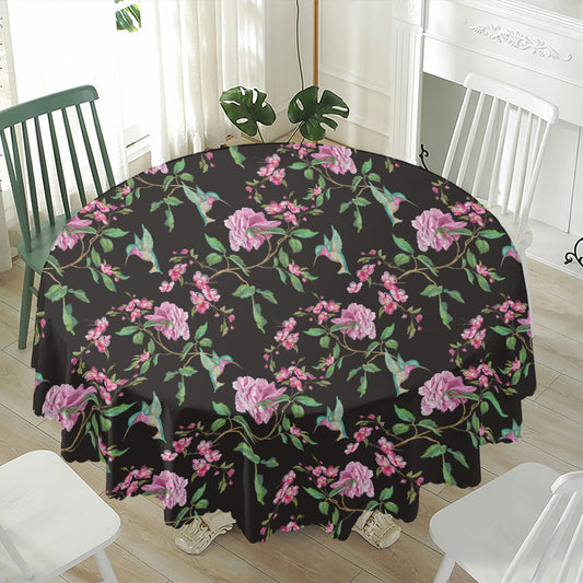 Vintage Floral Hummingbird Print Waterproof Round Tablecloth