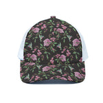 Vintage Floral Hummingbird Print White Mesh Trucker Cap