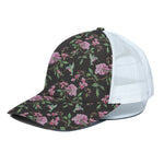 Vintage Floral Hummingbird Print White Mesh Trucker Cap