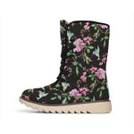 Vintage Floral Hummingbird Print Winter Boots