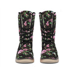 Vintage Floral Hummingbird Print Winter Boots
