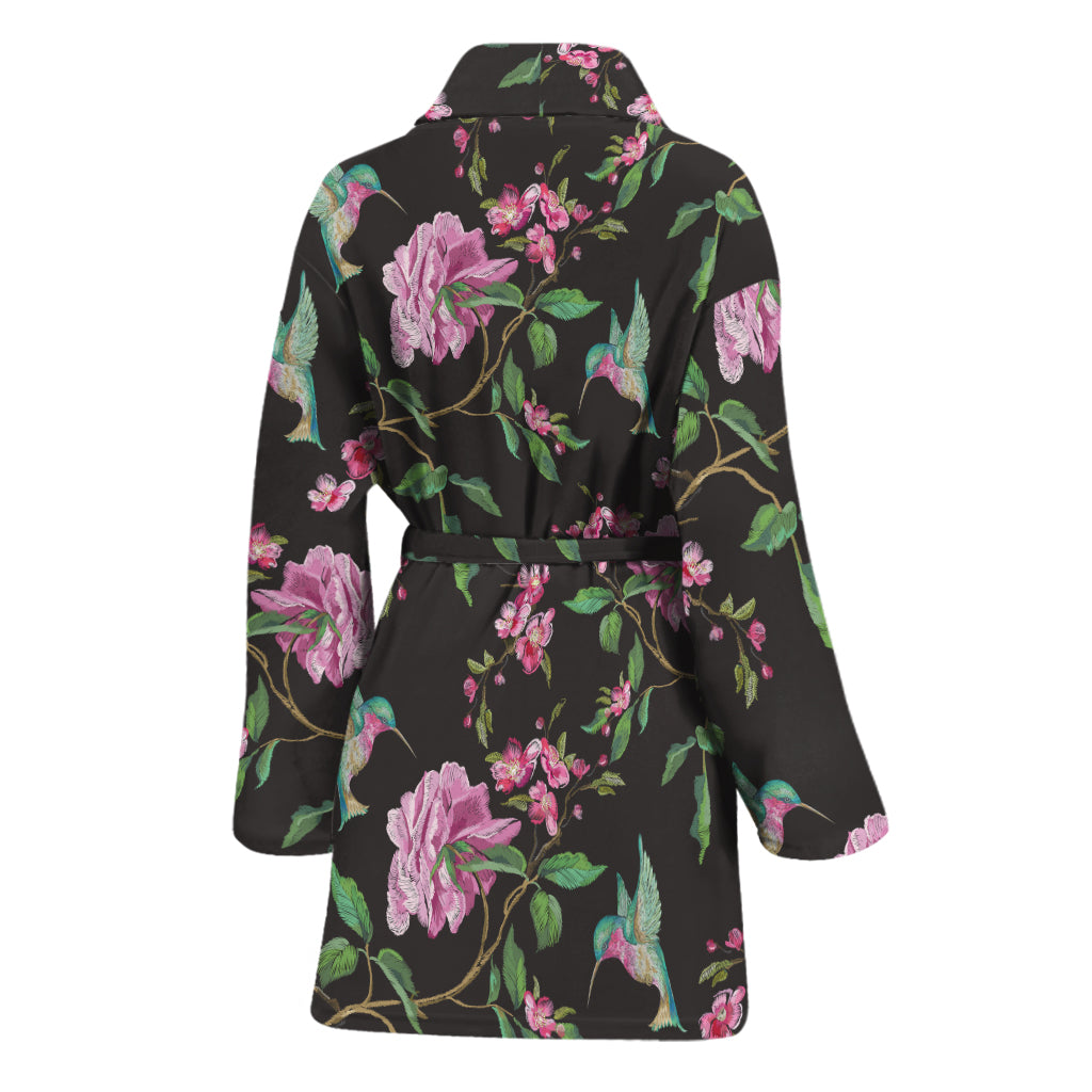 Vintage Floral Hummingbird Print Women's Bathrobe